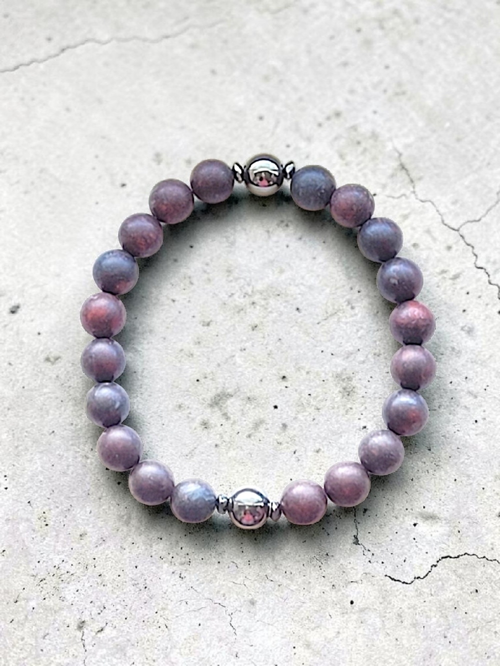 Hand Crafted Matte Red Tiger Iron and Hematite 7.5 Inch Stretch Bracelet